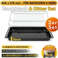 ICQN Backblech 465 x 370 x 30 mm, Emaille, (Set mit Backofenrost, 2-St), Passend für Bosch, Neff, Constructa, Beko, Samsung, Teka