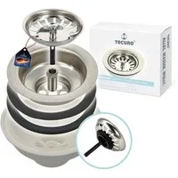 tecuro Siphon Spülen-Siebkorbventil Ø 114 mm (3 1/2 Zoll) x Abgang unten 1 1/2 Zoll