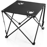 BigDean Campingtisch faltbar mit 2 Getränkehaltern Schwarz belastbar bis 30kg ultraleicht (Packung, 1-St., Campingtisch), 30kg Belastbar