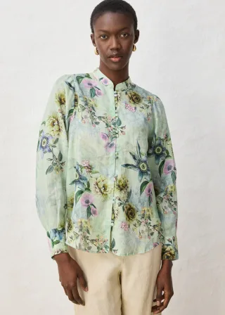 bonprix Volantsbluse aus kühlender Ramie-Qualität, grün, Gr.36, frühlingshafte Volantsbluse aus leichtem Premium Ramie