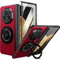Wigento Handyhülle Für Honor Magic V3 Faltbare Schutz Hülle 360 Grad Magnet Ring Case Rot, Falthülle mit 360 Grad Ringhalterung und Magnethalter