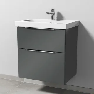 Sanipa 3way Waschtischunterbau zu Geberit iCon Light Waschtisch mit 2 Auszügen, Anthrazit-Glanz UF57179