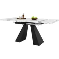 SeedWave Esstisch Ausziehbarer, 99-159 cm verstellbare Größe, moderne Marmoroptik, verstellbare Stabilitätspads, stabile Doppelfußkonstruktion