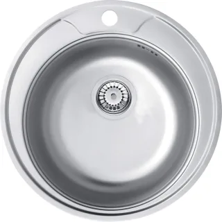 Neuesbad 1-Becken Spüle mit FLANGE o. Abtropffl., Edelstahl Gebürstet, DIA 490x170, 3,5'', Zubehör NB1DEZHC08131
