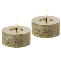 MARELIDA LED-Teelicht LED Maxi Teelichter Lina Rustik Optik Echtwachs D: 7cm gold 2er Set, LED Classic, warmweiß (2100K bis 3000K)
