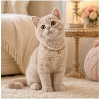 Jungengel Katzen-Halsband Perlen mit Glocke Weiß dehnbar Katzen-Schmuck Perlenhalsband, Dehnbares Katzenhalsband mit Perlen und Holz-Geschenkbox