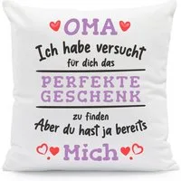 GRAVURZEILE Zierkissen mit Spruch - Das Perfekte Geschenk - Für Familie & Freunde -, starke Farben ohne verblassen - Oma - mit Füllung