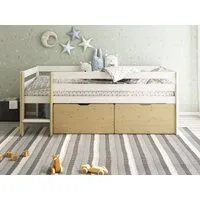 OTTO home Kinderbett Tide, maximaler Stauraum durch Schubkästen, Massivholz (4-tlg., Kinderbett inklusive Lattenrost und 2 Bettkästen), Hochbett mit Rausfallschutz, Made in EU