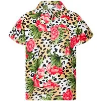 King Kameha Hawaiihemd Leopard Flowers Funky Hawaii-Hemd Herren Kurzarm Front-Tasche Unisex