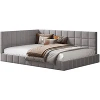 BlingBin Schlafsofa Polsterbett Daybett Doppelbett, 1er Set 1 Teile, mit Lattenrost aus hautsympathische Samtstoff Grau
