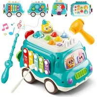 LaCute Lernspielzeug Musik Spielbus 6in1 Motorikspielzeug Lernspiel mit Licht Blau 18M+ (6-in-1 Lernspielzeug-Set mit Musikbus und Motorikspielen, Lernspielzeug-Set mit Musikbus und verschiedenen Motorikspielen), 6-in-1 Lernspielzeug mit Musik, Licht