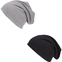 shenky Jerseymütze Shenky Beanie Mütze Doppelpack schwarz und grau 28cm lang