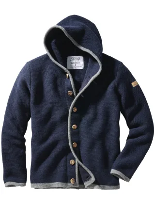 Liebling Herren Alpen-Hoodie-Jacke Thomas II Blau 100 % Schurwolle