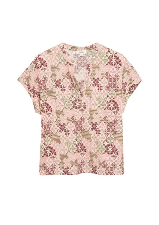s.Oliver Red Label - T-Shirt mit Schlitz-Ausschnitt beige/rot - Gr. - 40
