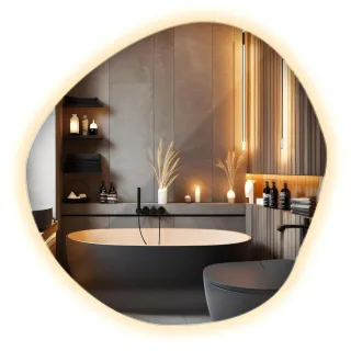 Wallfluent Led-Spiegel, Gelb, Glas, Organisch, 76.6x77.3x0.4 cm, Spiegel, Wandspiegel
