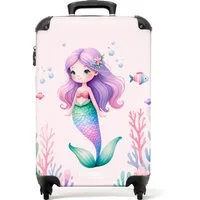NoBoringSuitcases.com© Kinderkoffer Meerjungfrau umgeben von Fischen und Korallen 55x35x20cm, 4 Rollen, Handgepäck-Koffer, Kinderkoffer, Reisekoffer Mädchen