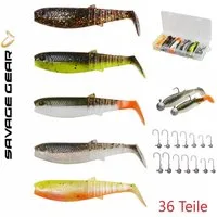 Savage Gear Kunstköder Cannibal Shad Kit 5,5-12,5cm 36 Teile + Box Gummifische Jigköpfe, (Spar-Set), Cannibal Shad Kit 10 & 12.5cm Mixed Colors 36 Stück