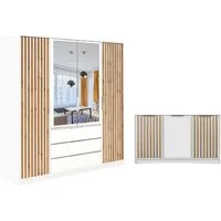 Deine Möbel 24 Schlafzimmer-Set Set E LABOO LUX 4D & LABOO LUX D3 Kleiderschrank & Kommode Set, (Set, 2-tlg., Drehtürenschrank & Kommode ideal für Schlafzimmer), Lamellen, Eiche Wotan, Schwarz oder Weiß matt