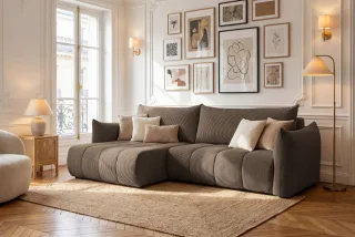 Ecksofa Schlafsofa ONTARIO in Stoff Poso Braun Ottomane Links