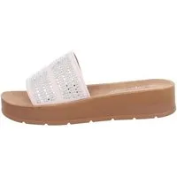 Ital-Design Damen Mules Freizeit Plateausandaletten Flach Pantoletten in Beige