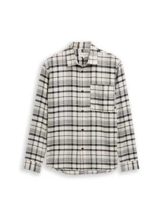 Denim Tom Tailor - Relaxed Fit Hemd mit Karomuster greyish white black check - Gr. - M