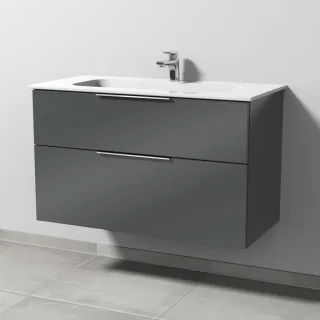 Sanipa 3way Keramik-Set Design Keramik-Waschtisch und Unterbau mit 2 Auszügen, Anthrazit-Glanz UF48179