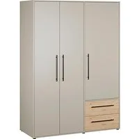 FORTE Kleiderschrank Mokkaris, Garderobe, zeitloses Design, 3 Türen, Made in Europe (B/H/T ca. 144x200x59cm) Zwei Schubladen, schwarze Stangengriffe, Stauraum, auch in Schwarz