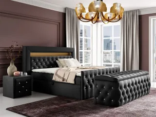 Boxspringbett Schlafzimmerbett SEVRA Nr.3 160x200cm in Elisa Velvet Schwarz