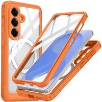 Wigento Handyhülle MagSafe für Samsung Galaxy S26 5G 360 Grad Bumper Orange 6,3 Zoll, Full Body, MagSafe-Unterstützung, präzise Passform