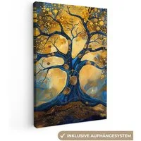 OneMillionCanvasses® Leinwandbild Baum - Lebensbaum - Blau - Gold, Fotodruck (1 St), Leinwand Canvas Wandbild, Wanddekoration 20x30 cm