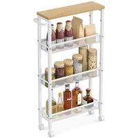 VASAGLE Beistellwagen Küchenwagen schmal, für kleine Räume, Küche, Wohnzimmer, Arbeitszimmer, 4 Ebenen, Nischenregal auf Rollen, Stahl, Griff, 13 x 45,4 x 77 cm