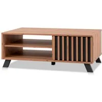 KHG Couchtisch Sofatisch aus Holzwerkstoff Eiche foliert (1-türig inkl. 2 offene Fächer, trendiger Scandi-Look)
