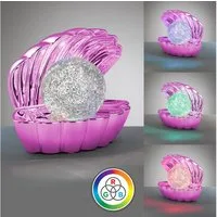 Reality Leuchten LED Tischleuchte SHELLY, Deko Tischlampe in Muschelform mit RGB Farbwechsel, 0,8W 15Lm, Ein-/Ausschalter, Farbwechsel, USB-Ladefunktion, LED fest integriert, RGB, Muschel Tischlampe mit Glitzerkugel und Farbwechsel inkl USB-Ladekabel