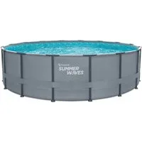 SUMMER WAVES Pool Frame Pool (Komplettset, 5-tlg., Filterpumpe, Einstiegsleiter, Plane, Reinigungs- & Repairkit), Ø 488x122 cm Grau rund