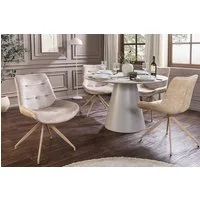 riess-ambiente Esszimmerstuhl DIVANI champagner/beige - Samt, Metall, Ziersteppung, Bodenschoner (Einzelartikel, 1 St), Retro Polsterstuhl - ideal für Schlaf- und Esszimmer oder Wohnküche