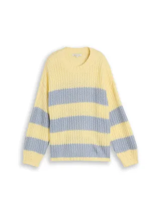 Denim Tom Tailor - Relaxed Fit Strickpullover mit Streifenmuster big blue yellow stripe - Gr. - XS