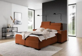 Boxspringbett Bett NESTOR 200x200cm Set.2 in Stoff Dress Me Rostbraun