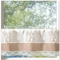 heimtexland Scheibengardine Landhaus Gardine Leinen-Optik mit Herz-Anhänger (1 St), Stangendurchzug, halbtransparent, Polyester, Halbtransparent I Stabtunnel I Küche I Bistro