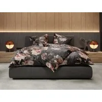 BETTWAESCHE-MIT-STIL Bettwäsche Mako Satin Bettwäsche midnight Flower rose / anthrazit, Mako-Satin, 2 teilig