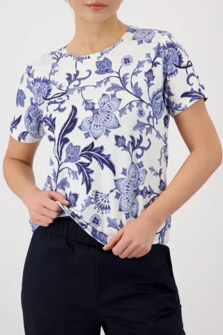monari - T-Shirt mit Blumenmuster marine gemustert - Gr. - 46