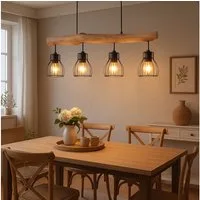 GLOBO LIGHTING LED-Hängeleuchte, Leuchtmittel inklusive, Warmweiß, Hängeleuchte Holzlampe LED Esszimmerleuchte Pendellampe Deckenleuchte