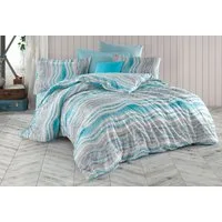Buymax Bettwäsche Mella, Renforce: 100% Baumwolle, 2 teilig, 155x220 cm Bettbezug Set, mit Reißverschluss, Streifen, Blau Weiß Grau