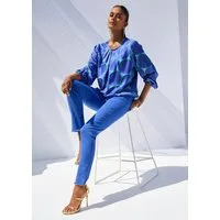 MADELEINE Gerade Jeans Mid Waist Skinny-Hose mit Fransen Fransenhose in schmale Silhouette, Five-Pocket-Stil