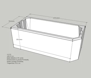 Neuesbad Wannenträger für Bette Profi-Form 160x75 Fußende re SW10055