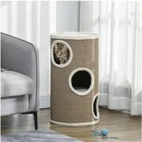 PawHut Kratztonne 3 Ebenen, Katzenkratzbaum mit 3 Höhlen, Kratztonne, (Katzenmöbel, 1-tlg., Kratzturm), für Katzen mit einem Gewicht von unter 5 kg