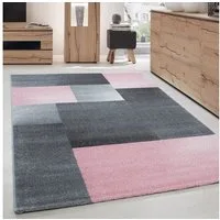 Carpettex Frisé-Teppich Kariert Design, Läufer, Höhe: 11 mm, Kurzflor Teppich Wohnzimmer Kariert Design Rosa Teppich im modern Stil