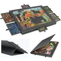 OSTWOLKE Puzzleunterlage Neigbares Puzzlebrett aus Filz mit 6 Schubladen 1000/ 2000Teil, 2-in-1 Puzzle-Aufbewahrungsbrett mit Ständer & Abdeckung