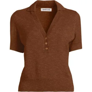 Polopullover mit kurzen Ärmeln für Damen, Damen, size: regular, Blau, Polyacryl/Baumwoll-Mischung, by Lands' End