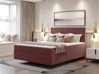 Boxspringbett Schlafzimmerbett ROCIO Nr.1 Delux 160x200cm in Stoff Bordeauxrot