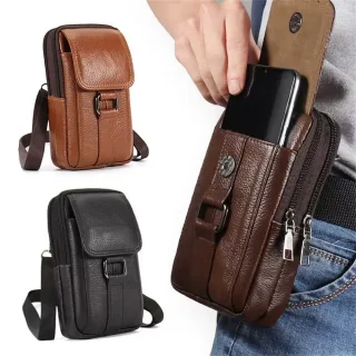 Men's Genuine Leather Mobile Phone Waist Bag Outdoor Work Key Chain Wear Belt Hanging Fanny Pack Portable Sport Hiking S